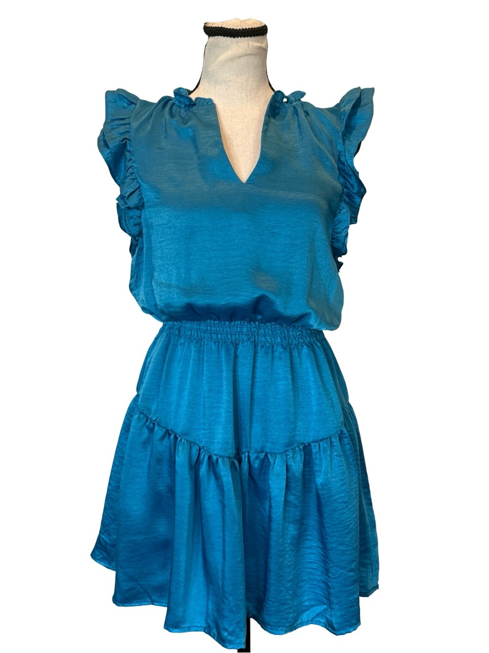 NWT Steve Madden Prairie Dreams Aruba Blue Ruffle Tiered Mini Dress XS